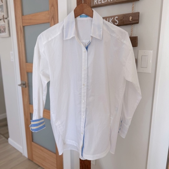 J.McLaughlin‎ Ermine Cotton Stretch Contrast Poplin Button White Blouse S NWOT - Picture 3 of 14